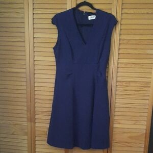Eliza J Navy Blue V Neckline Sleeveless Ruched Pockets Knee Length Dress Size 10